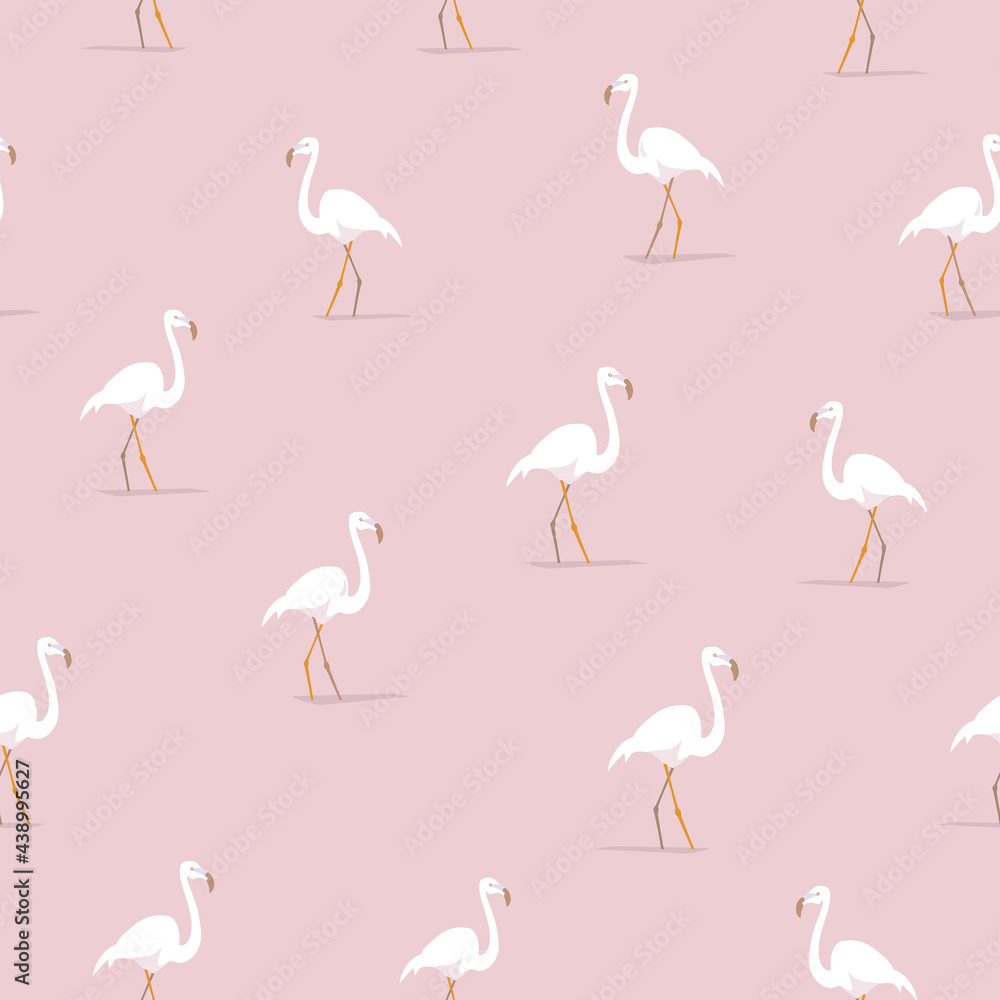 Fototapeta premium Flamingo birds on a pink background. Vector cartoon illustration. Seamless pattern for childish design