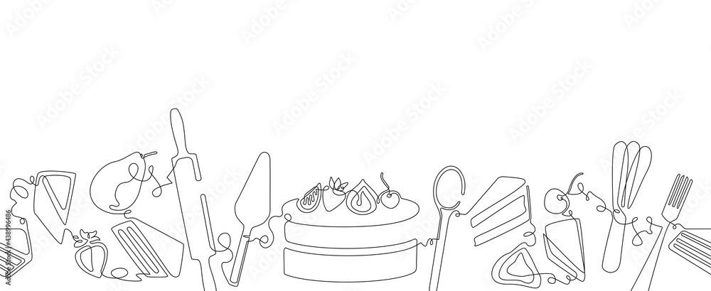 Horizontal Border Pattern with Cake and Pie Slices. Background with ...