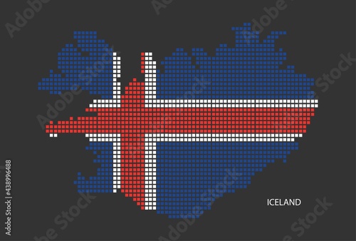 Iceland map design flag Iceland square, black background.