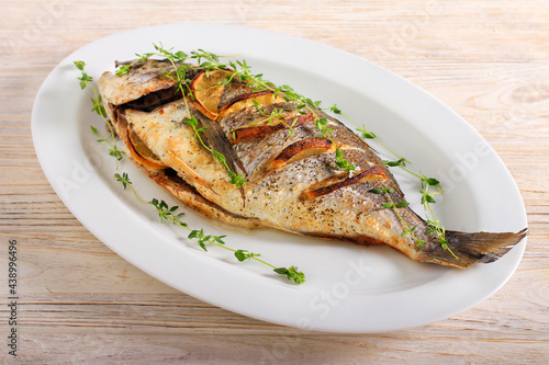 Thyme and lemon baked sea bream fish