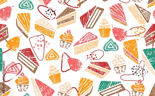 Abstract Pattern with Cakes. Vector illustration.