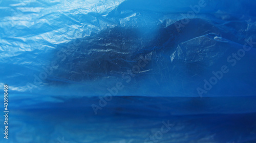 Plastic bags blue color. International plastic bag free day. Say no to plastic. Go green. Save nature. Save ocean. World ocean day. Company against plastic bags.