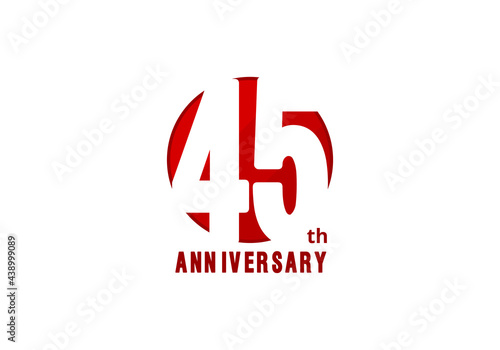 45 years anniversary vector template with red color, 45th birthday logo