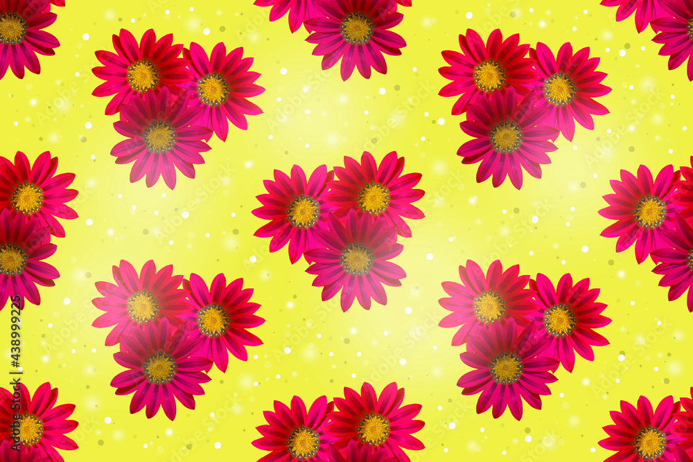 Seamless pattern with pink flowers on a yellow background. Seamless pattern with pink flowers on a yellow background.