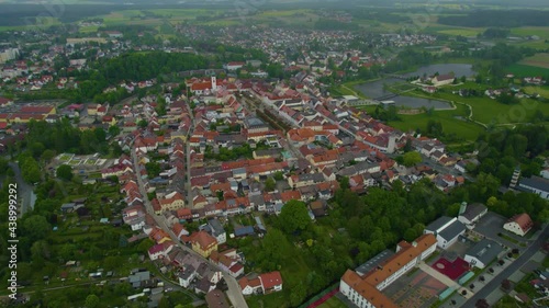 Aerial view of the city  Tirschenreuth in Germany, on a cloudy day in spring. photo