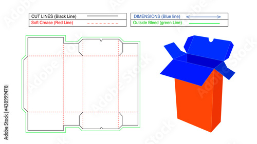 Corrugated carton shipping box, cardboard box , dieline tamplate and 3d render, editable and changeable