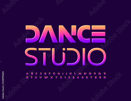 Vector artistic logo Dance Studio. Bright glossy Font. Creative set of Alphabet Letters and Numbers