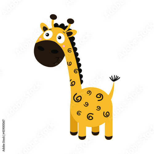 A cute cartoon style giraffe. Isolated on white. Children book illustration. Safari animal.