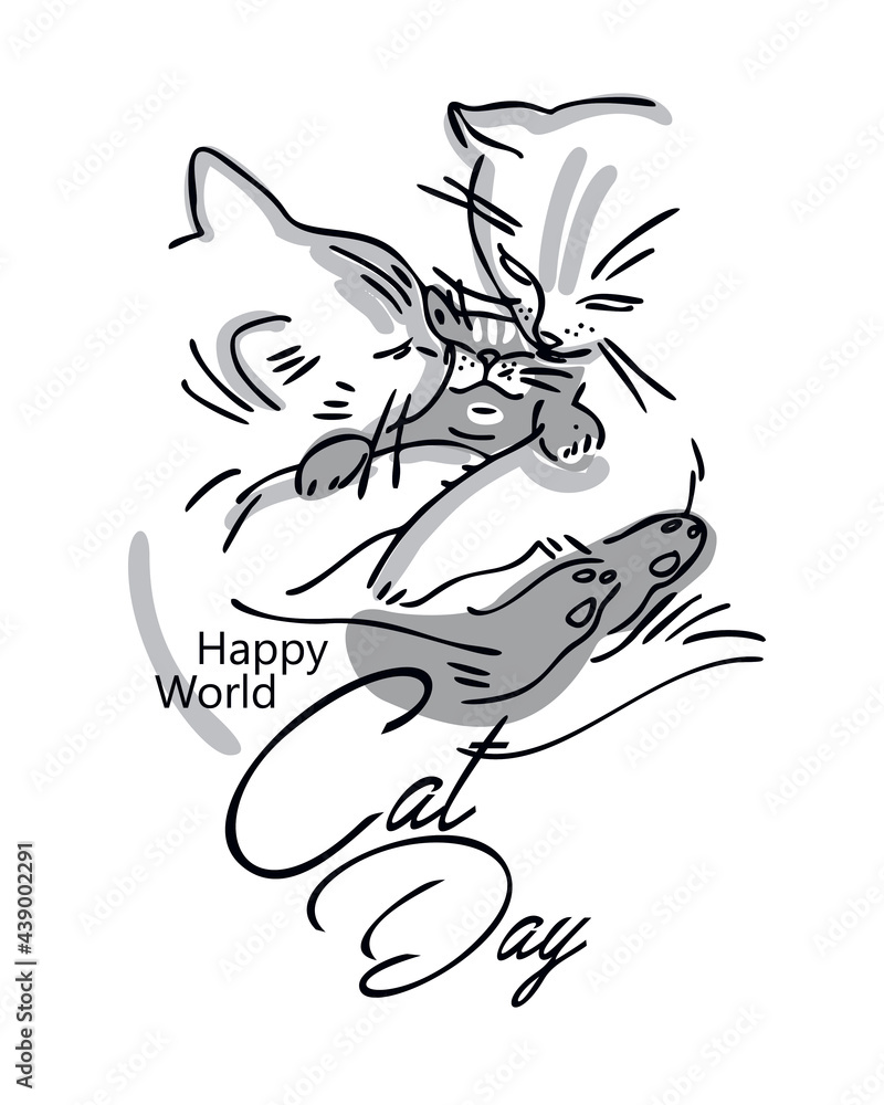 World Cat Day. International holiday. Postcard, banner. Vector illustration. White background