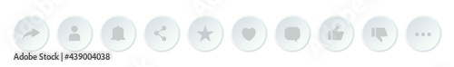 Social media icons. Thumb up thumb down, share repost and comment , favorite , heart like , star, follower, notification  button. Vector icon set isolated on white background. Eps 10