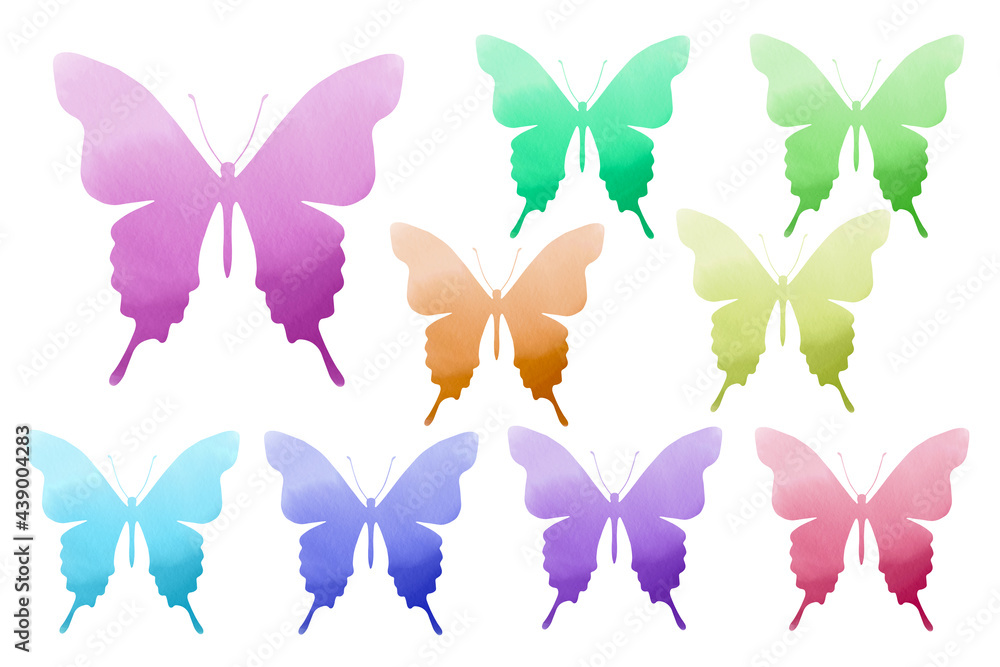 Watercolor clip art on white. Sublimation background in butterflies- form 
