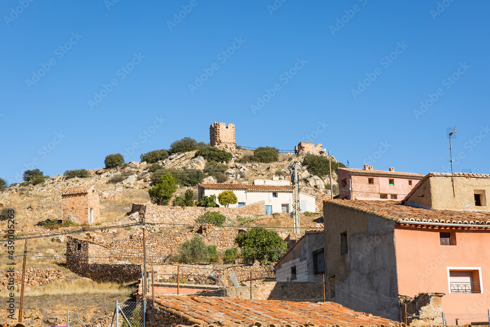 a view to the castle in El Berrueco village, province of Zaragoza, Aragon, Spain