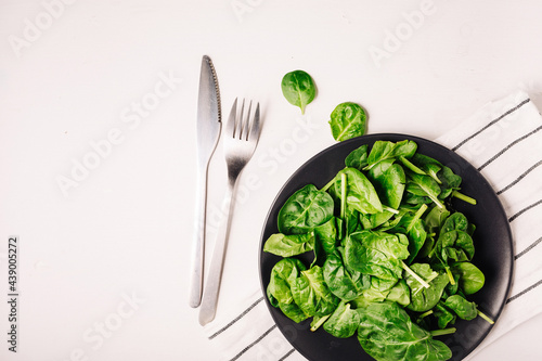 A plate of spinach view from above, healthy food detox diet