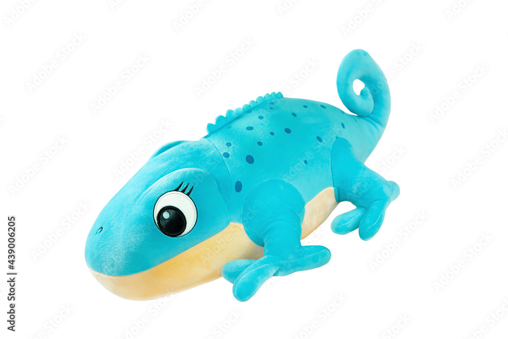Blue chameleon soft toy close up isolated on white background. Blue chameleon soft toy close up isolated on white background.