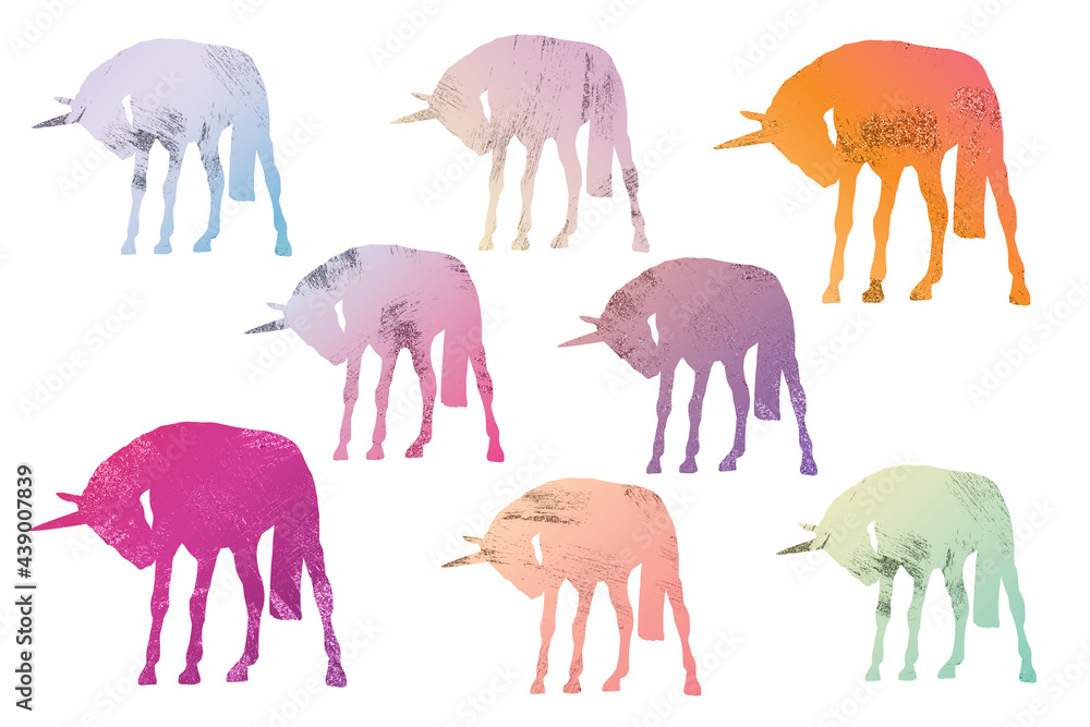 Unicorn bright graphics pack isolated on white background Unicorn bright graphics pack isolated on white background