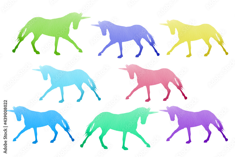 Unicorn watercolor clip art, sublimation pack on white background