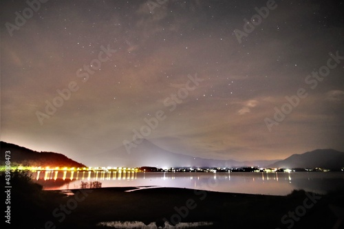 河口湖からみた富士山と空