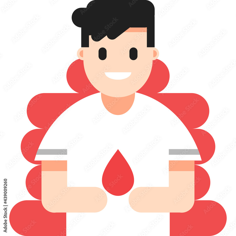 illustration of a man holding a drop of blood for world blood donor day. man donating blood. give blood save a life. flat vector illustration