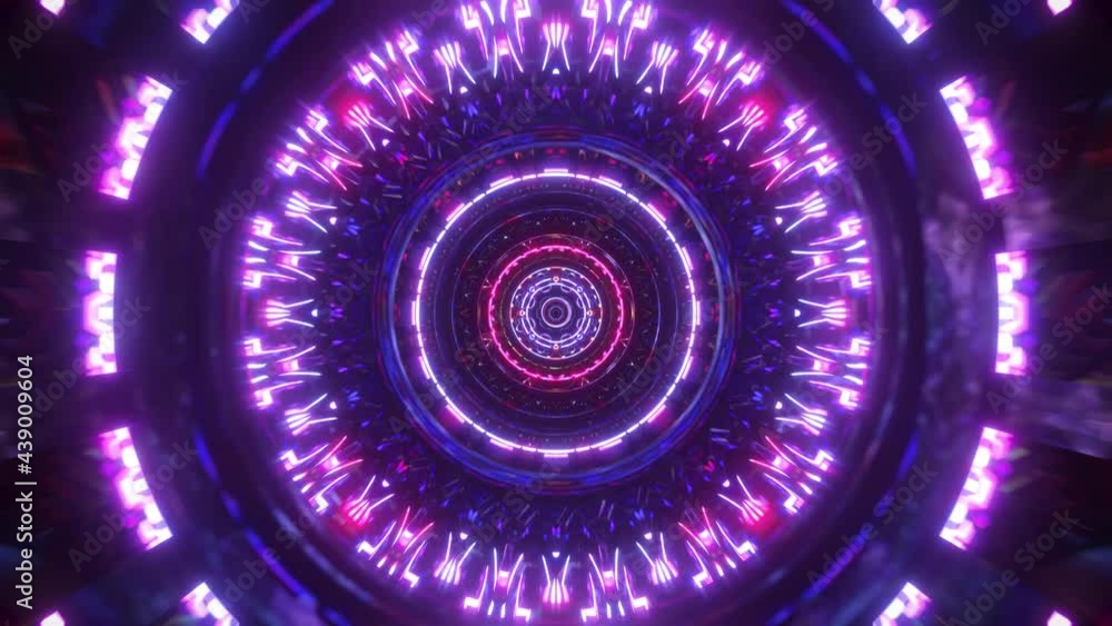 Kaleidoscope energy wave trippy pattern tunnel loop with bright neon bloom seamless vj loop