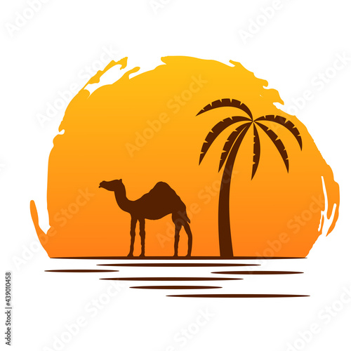 Camel and Palm Tree in the Sunshine Silhouette Icon