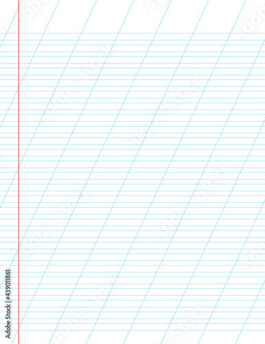 Graph paper. Printable lined grid paper with color horisontal, diagonal lines. Geometric pattern for school, oblique notebook. Realistic lined paper blank size Letter. Exercise page for calligraphy