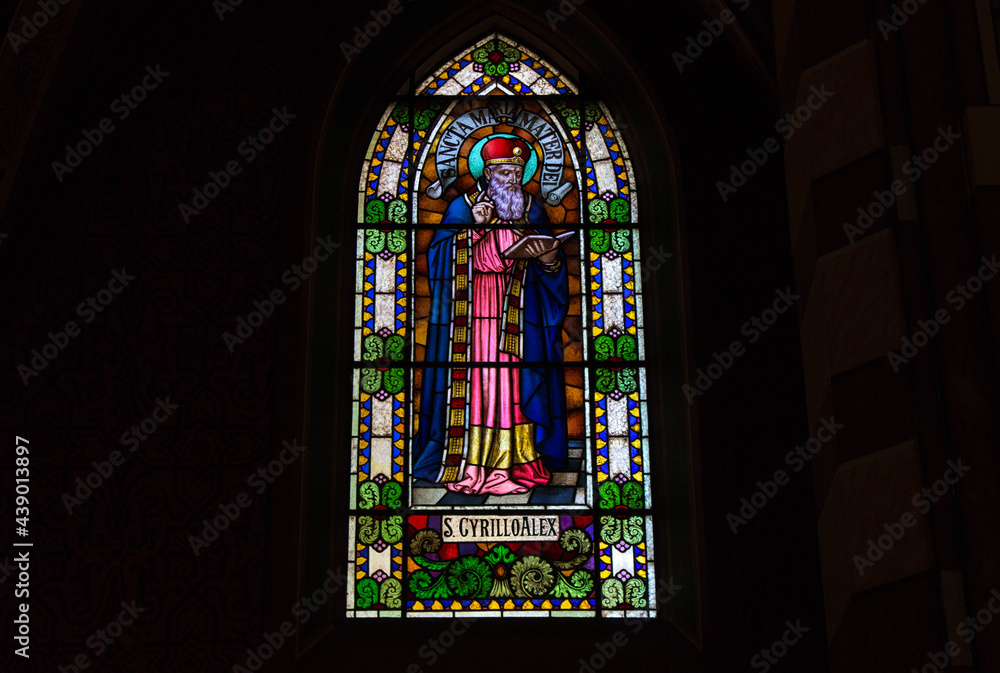 stained glass window of saint Cirilo of Alexandria