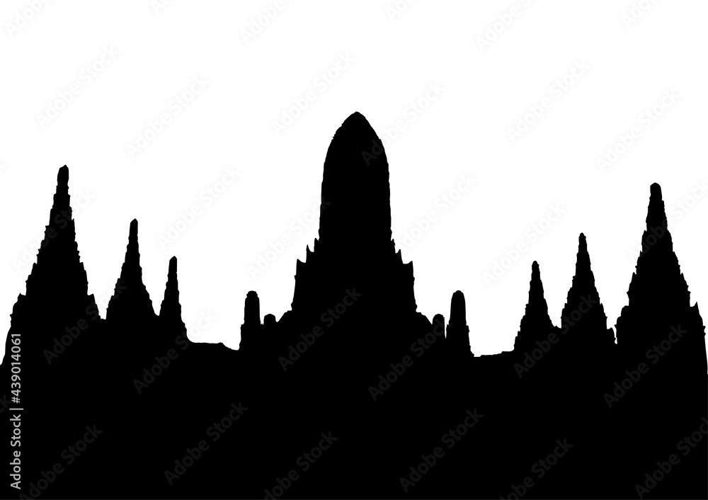 Sillouette View of Wat Chai Wattanaram on White Background