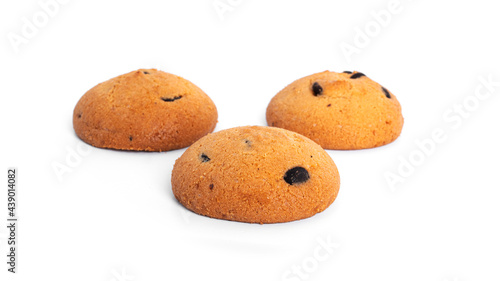 Chocolate chip cookies isolated on white background.