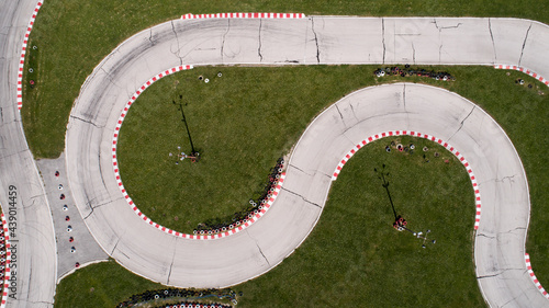 Top down view of kart race track. Speedway kart field photo