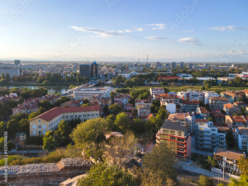 Aerial sunset view of City of Plovdiv  Bulgaria