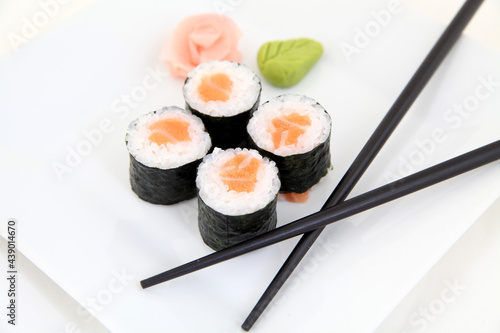 Hosomaki, salmon. Traditional japanese sushi rolls