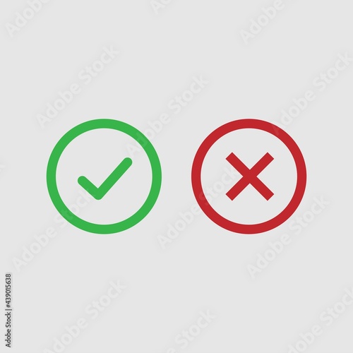 Checkmark and cross icons for web design isolated on white background