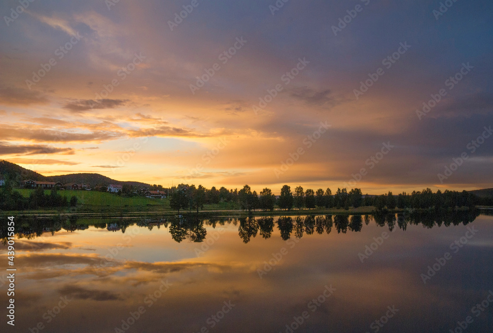 Sunset over the Ljusnan river near Jarvso