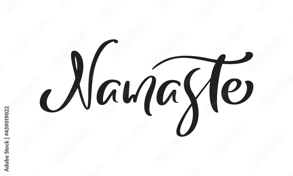 Text Namaste logo. Vector yoga illustration with lettering meditation theme. Hand written isolated on white background. Modern calligraphy Text Namaste logo. Vector yoga illustration with lettering meditation theme. Hand written isolated on white background. Modern calligraphy