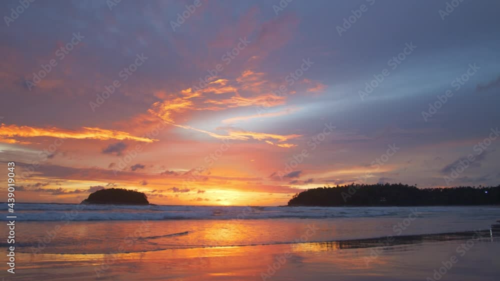 Scene of Colorful romantic sky sunset with Changing the color of the sky background . .beautiful red cloud at sunset above island in nature and travel concept.. Scene of Colorful romantic sky sunset with Changing the color of the sky background . .beautiful red cloud at sunset above island in nature and travel concept..