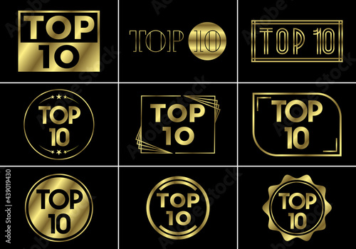 Top ten ranking and best of the best rank. Top 10 golden sign for music video or other content, Vector illustration