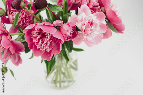 Wallpaper Mural Bunch of peonies in glass vase close up. Bouquet of pink flowers. Torontodigital.ca