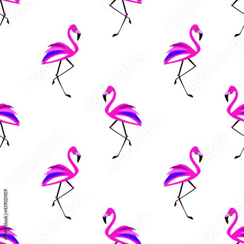 Pink flamingo on white background seamless pattern. Vector illustration