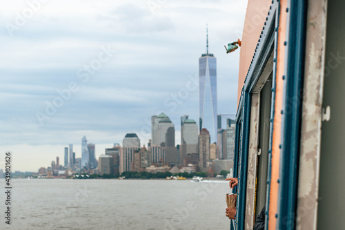Staten Island ferry looking at world famous Nyc landmarks 