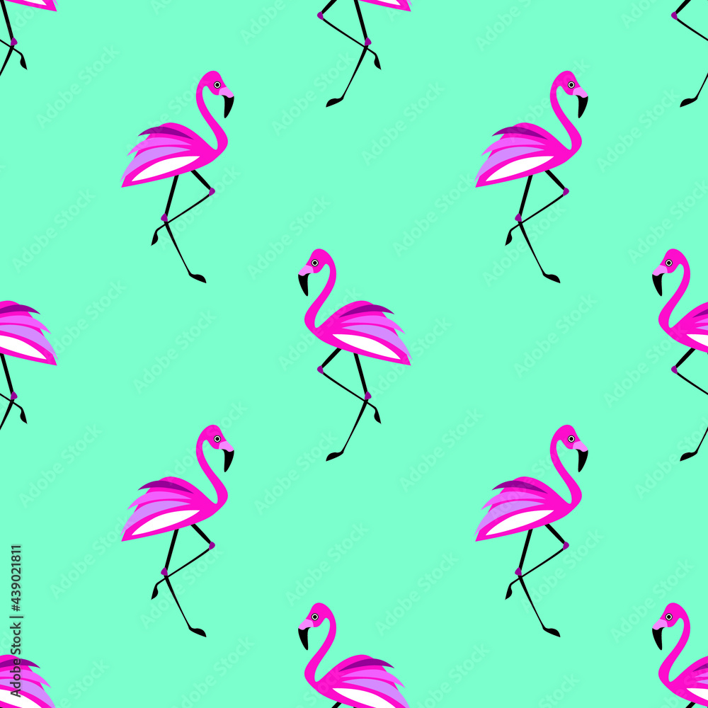 Pink flamingo on blue background seamless pattern. Vector illustration Pink flamingo on blue background seamless pattern. Vector illustration
