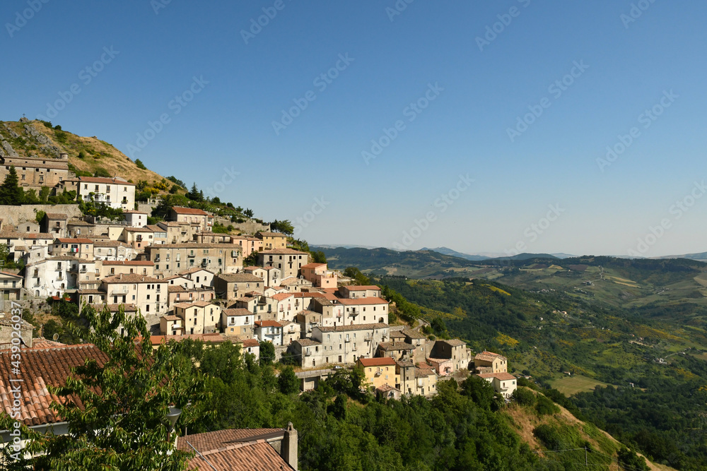Panoramic view of San Fele, a village in the mountains of the Basilicata region in Italy.