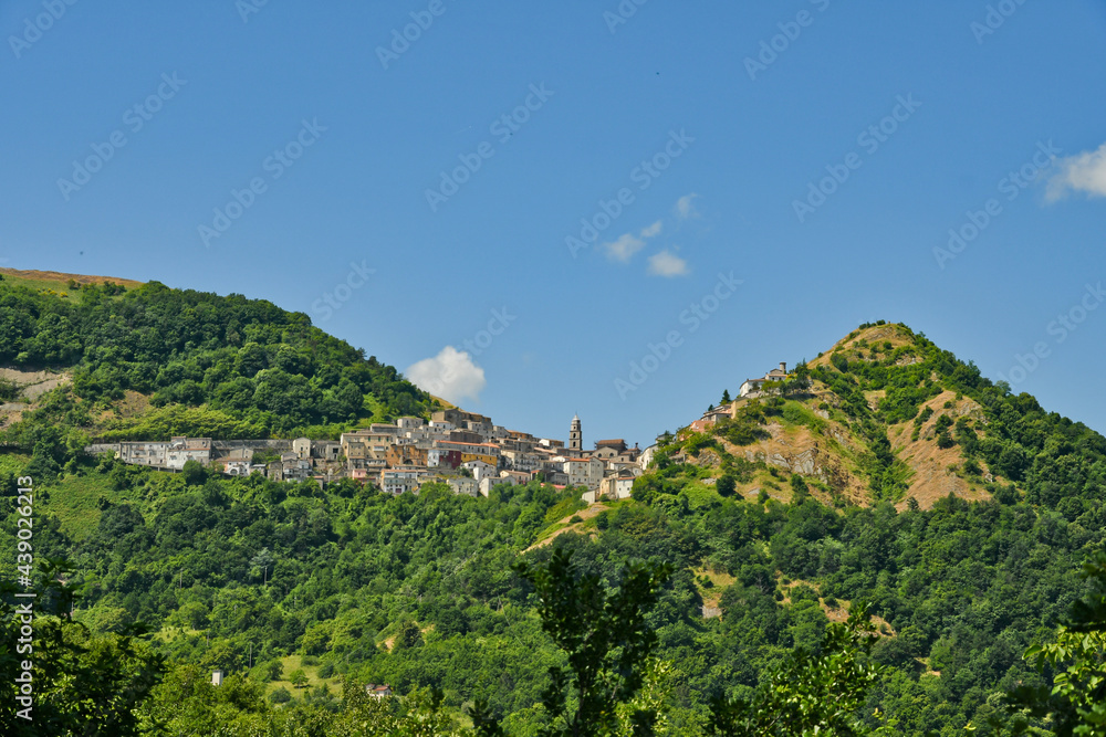 Panoramic view of San Fele, a village in the mountains of the Basilicata region in Italy.