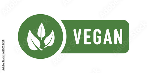 Vegan green icon on white background. Vegan food sign with leaves. Tag for cafe restaurants packaging design. Bio, ecology, organic logos and badges. Diet icon, bio and healthy food. Vector