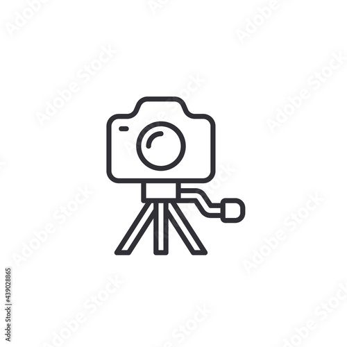 Camera on tripod icon. Outline camera on tripod vector icon for web design isolated on white background. Camera monopods, camera stand Isolated Vector Icon