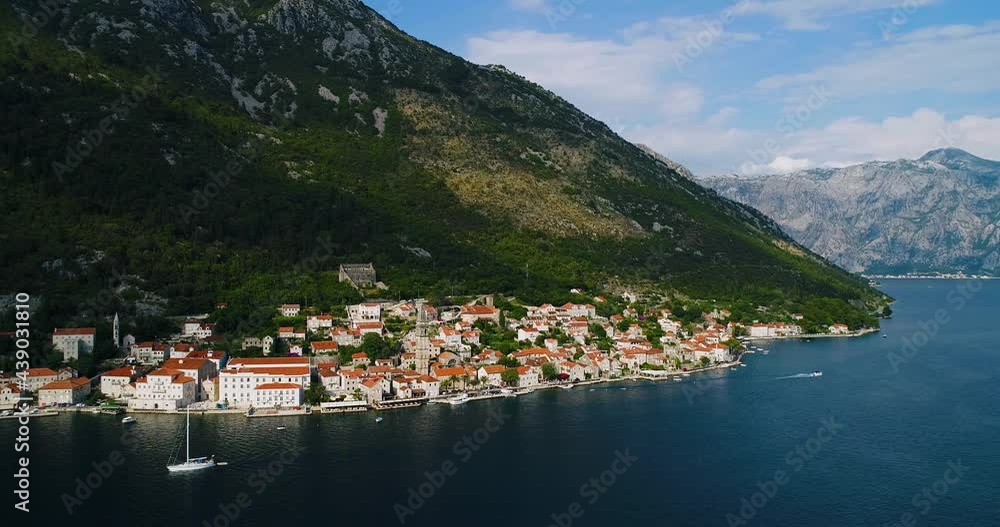 Perast town in Montenegro at the summer aerial view Perast town in Montenegro at the summer aerial view