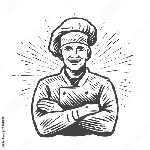 Chef with hat symbol. Food concept. Vector illustration
