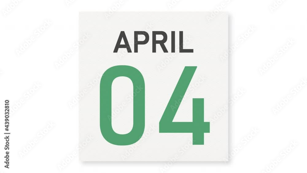 April 4 date behind crumpled paper page of a calendar, 3d animation April 4 date behind crumpled paper page of a calendar, 3d animation