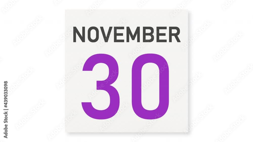 November 30 date behind crumpled paper page of a calendar, 3d animation November 30 date behind crumpled paper page of a calendar, 3d animation