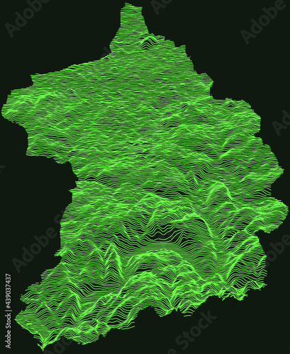 Topographic military radar tactical map of Essen, Germany with emerald green contour lines on dark green background