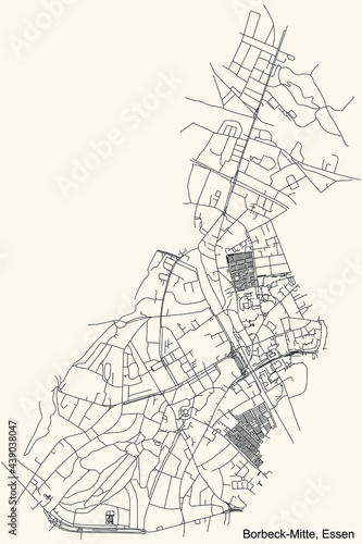 Black simple detailed street roads map on vintage beige background of the quarter Borbeck-Mitte Stadtteil of Essen, Germany © Momcilo